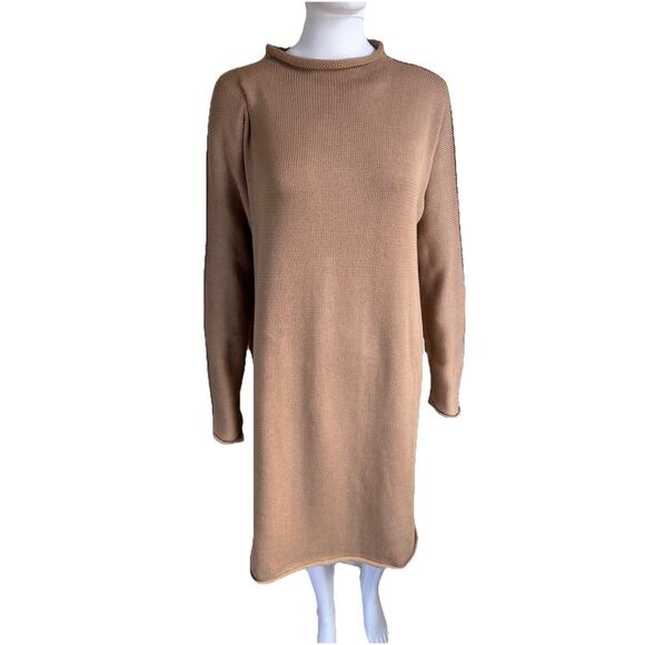 Frank & Eileen Dresses & Skirts - Frank & Eileen Oversized Cotton Sweater Dress Womens S Roll Neck Tan Camel EUC